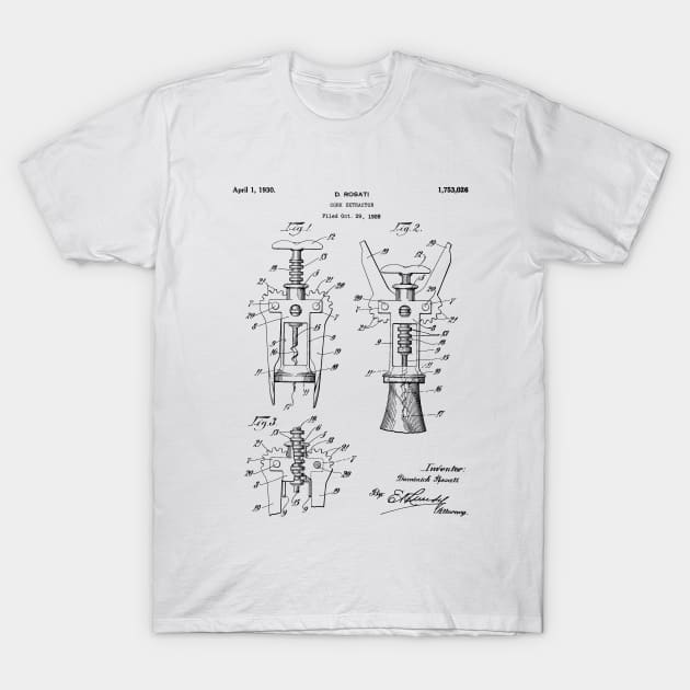 Cork Screw Patent - Wine Art - Black And White T-Shirt by patentpress